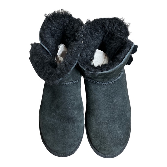 Ugg Mini Bailey Button Poppy Black Suede Shearling Boots - Picture 4 of 9
